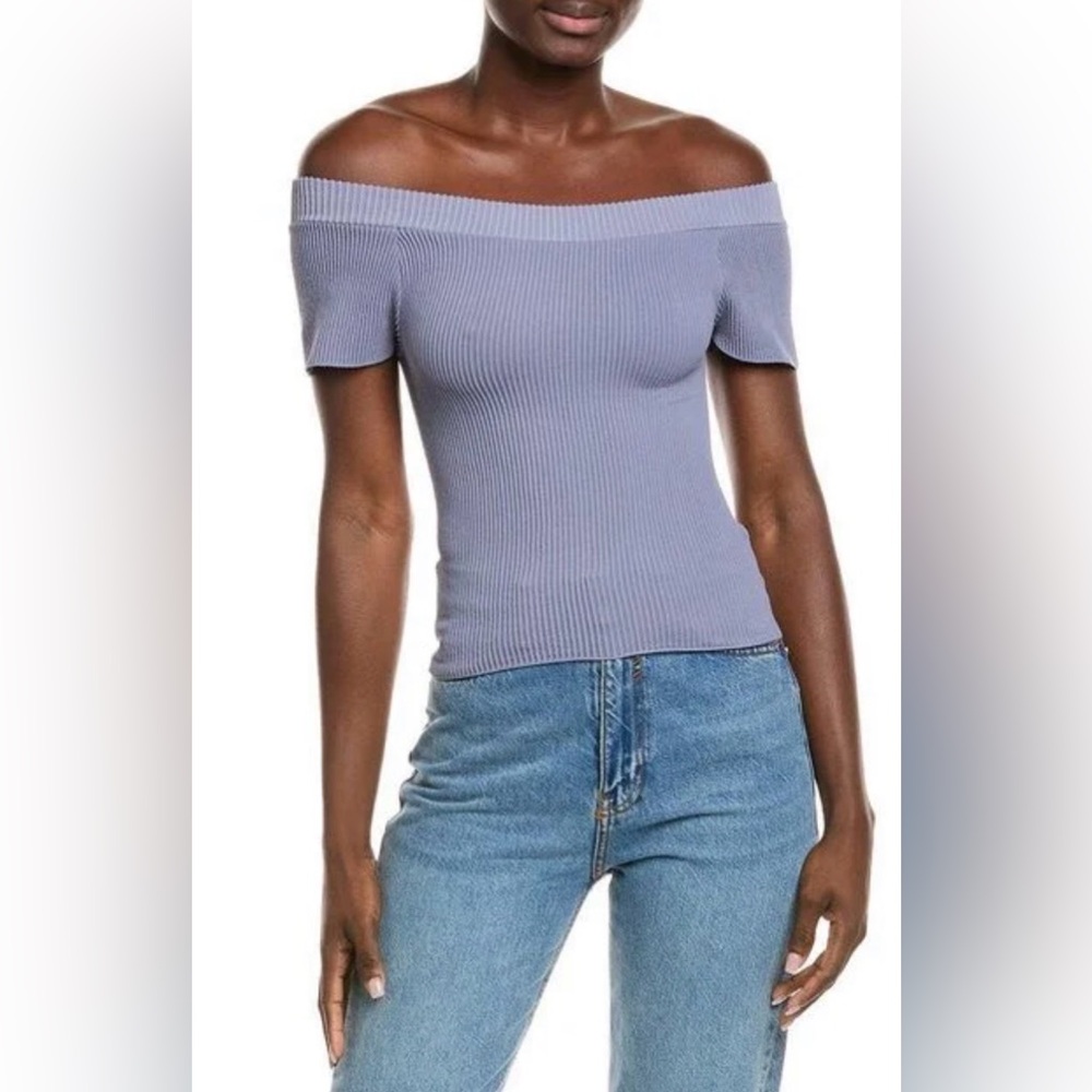 NWT Free People Ribbed Seamless Off The Shoulder Top in Blue Granite